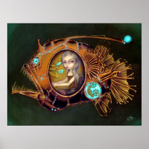 Poster Anglerfish Submarine steampunk low brok Art Imprim
