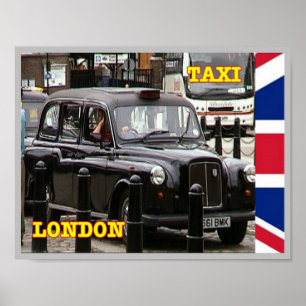 Poster Angleterre - Londres - Taxi casquette noir -