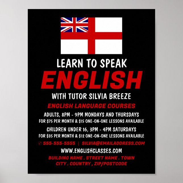 Poster Angleterre Royaume-Uni Drapeau, Cours d'anglais Ad (Devant)