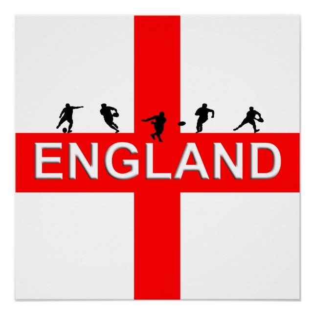 Poster Angleterre Rugby Saint George Homme Silhouettes (Devant)
