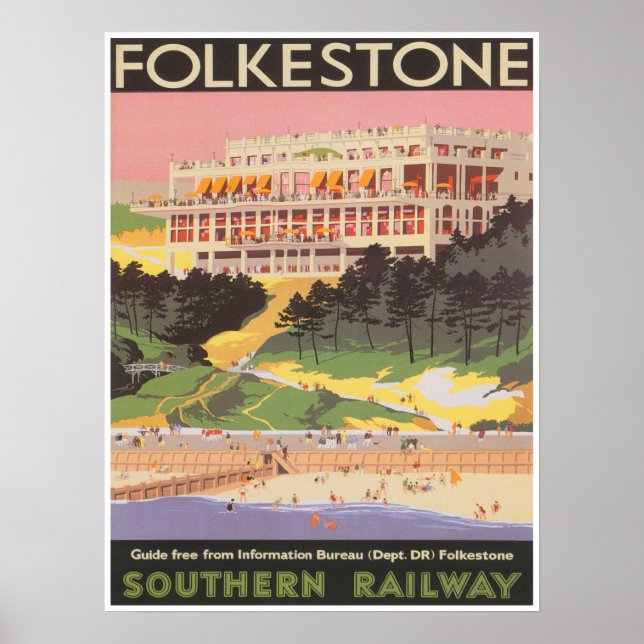 Poster Angleterre Travel Print, Folkestone Angleterre (Devant)