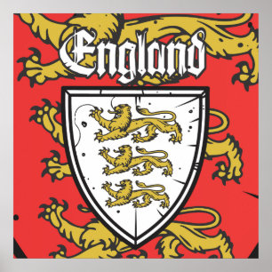 Poster Angleterre Trois Lions  Bouclier