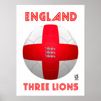 Poster Angleterre - Trois Lions Football