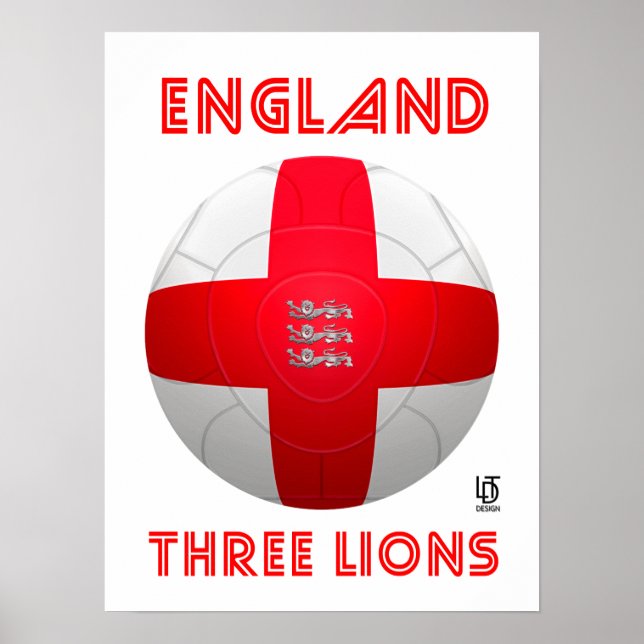 Poster Angleterre - Trois Lions Football (Devant)