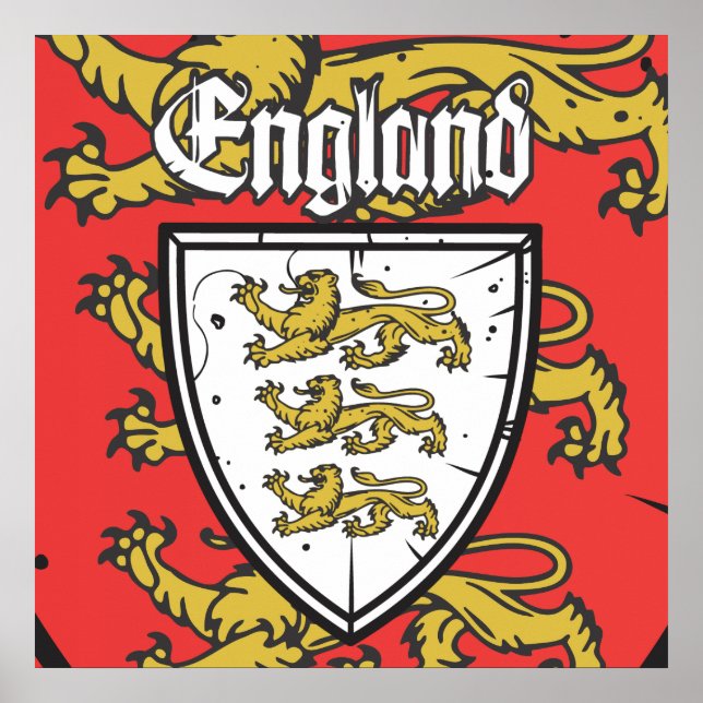 Poster Angleterre Trois Lions Shield (Devant)