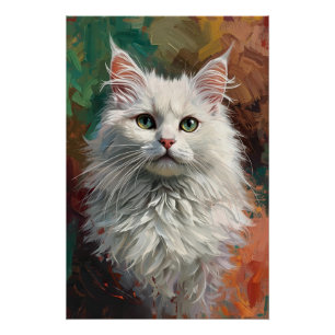 Poster Angora Artistique Chat Portrait Vibrant Peinture à