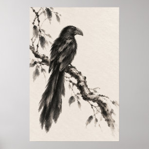 Poster Ani à bec cannelé sur Branche Tordue Illustration 