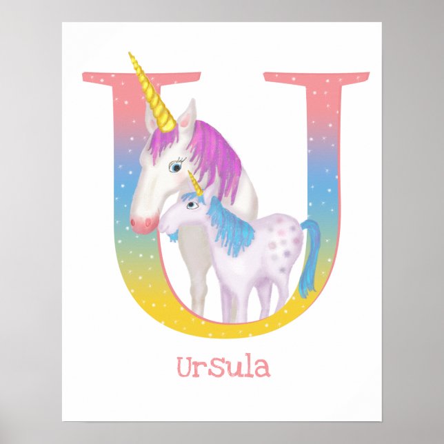 Poster Animal ABC U est pour l'impression de licorne (Devant)