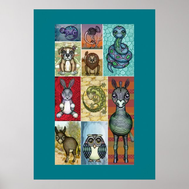 Poster Animal Collage Folk Art Design (Devant)