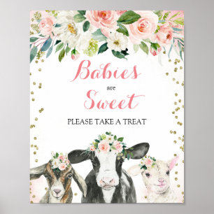 Poster Animal de ferme Floral Girl S'il vous plaît prendr