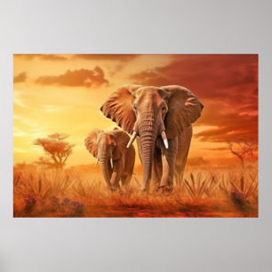 Poster Animal éléphant Faune sauvage Art coloré