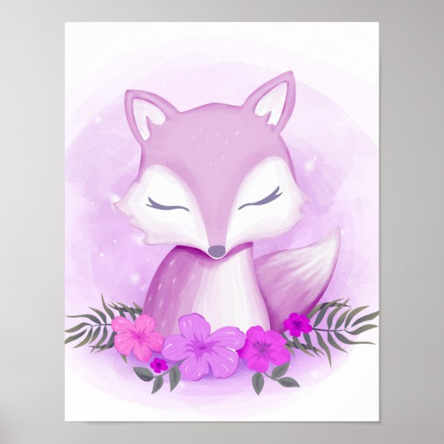 Poster animal mauve Fox Whimsical (Devant)