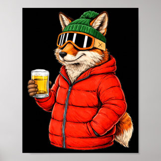 Poster Animal motifs fox party après ski shirt skiingAnim