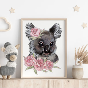 Poster animal Rose Baby Koala   Impression murale