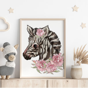 Poster animal Rose Baby Zebra   Impression murale