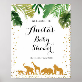 Poster Animal safari d'or Baby shower d'aquarelle Bienven