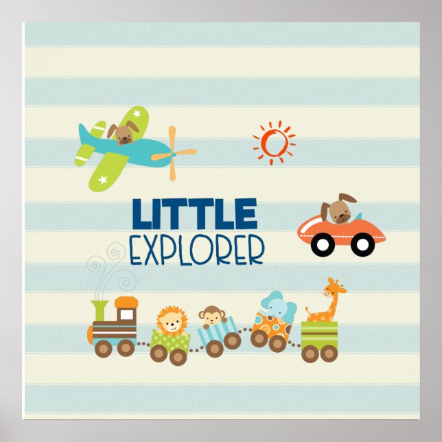 Poster Animal Toy Train Voiture et avion Little Explorer (Devant)