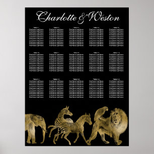 Poster Animaux Africains Zoo Mariage Siege Graphique Or