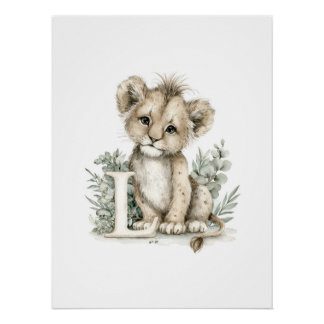 Poster Animaux Bébés à l'Aquarelle Mignons avec Lettres d