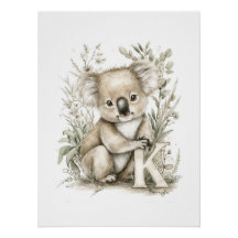 Animaux Bébés Mignons à l'Aquarelle avec Lettres d