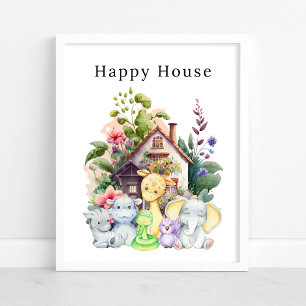 Poster Animaux Bébés Mignons Et Leur Maison Heureuse Af