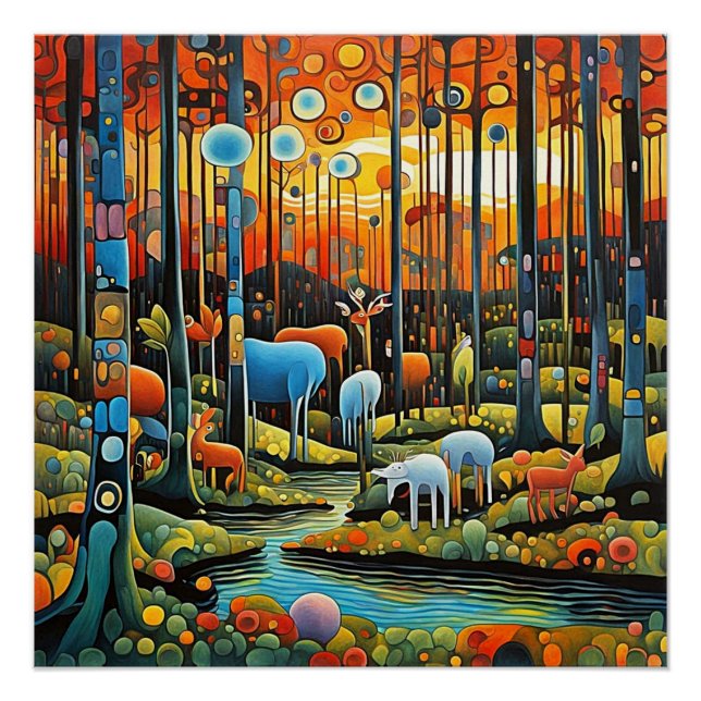 Poster Animaux dans le bois (Devant)