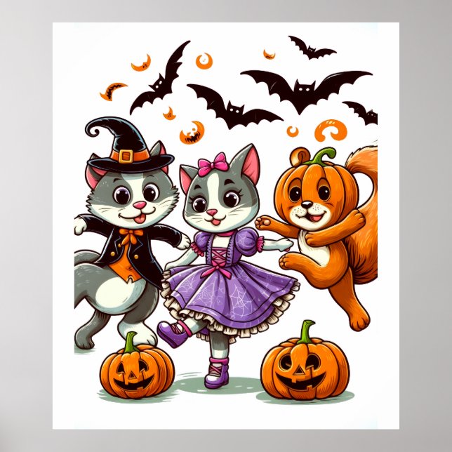 Poster Animaux dansants en costumes d'Halloween (Devant)