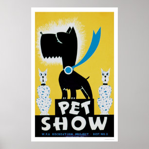 Poster Animaux de compagnie Show Chien Chat 1937 WPA