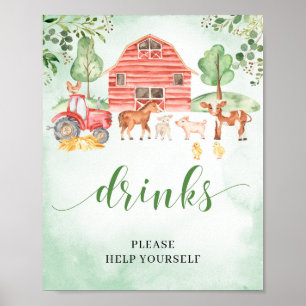 Poster Animaux de ferme baby shower boissons panneau de d