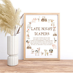 Poster Animaux de ferme Baby shower Jeu tard la nuit Diap