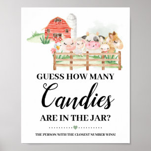 Poster Animaux de ferme Combien de bonbons Baby shower Je