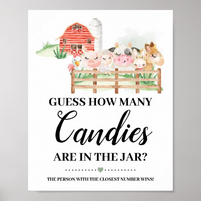 Poster Animaux de ferme Combien de bonbons Baby shower Je (Devant)
