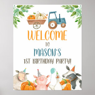 Poster Animaux de ferme Garçon Anniversaire Citrouille de