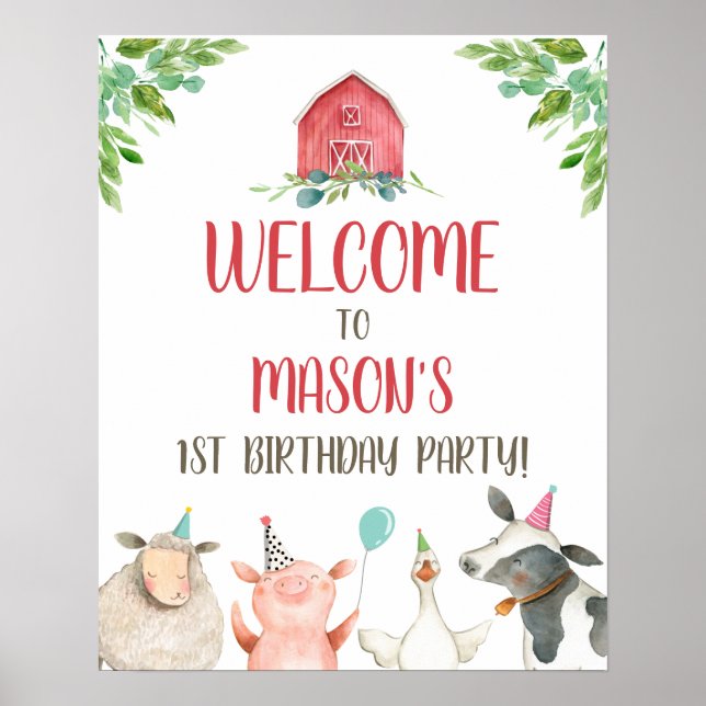 Poster Animaux de ferme Garçon fête d'anniversaire Grange (Devant)