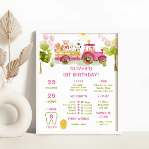 Poster Animaux de ferme tracteur rose infographie Jalon