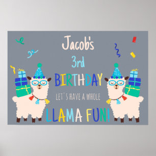 Poster Animaux de fête Lama Anniversaire Garçons Gris