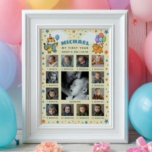 Poster Animaux de Fête ZOO 1er Anniversaire Chronologie d