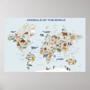 Poster Animaux de la Carte du Monde pour la crèche ou la 