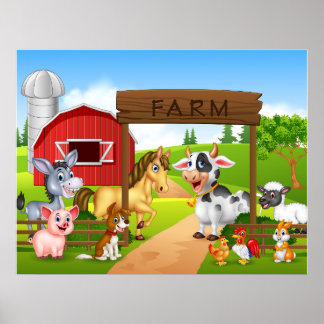 Poster Animaux de la ferme de dessin