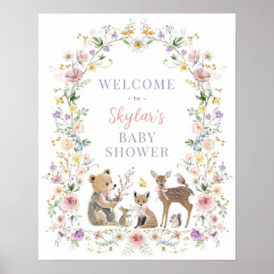 Poster Animaux de la forêt aux pastels doux pour Baby Sho