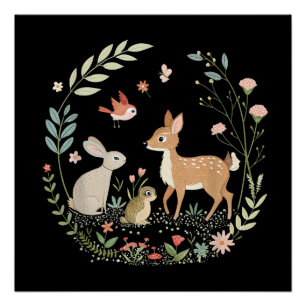 Poster Animaux de la forêt Cottagecore Art de jardin fore