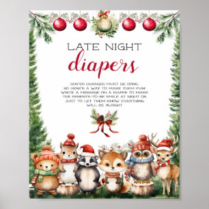 Poster Animaux de la forêt hivernale de Noël
