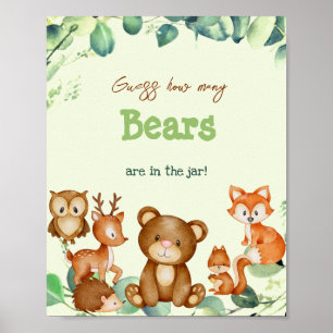 Poster Animaux de la forêt Ours Verdure Eucalyptus Jeu