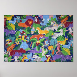 Poster Animaux de la jungle colorée