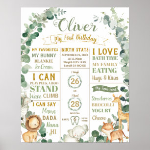 Poster Animaux de la jungle étape anniversaire Statistiqu