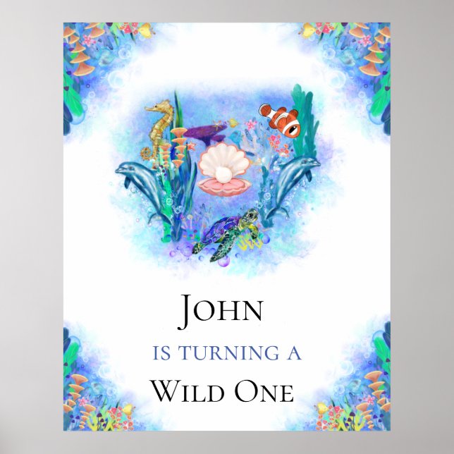 Poster Animaux de la mer Océanique Anniversaire (Devant)