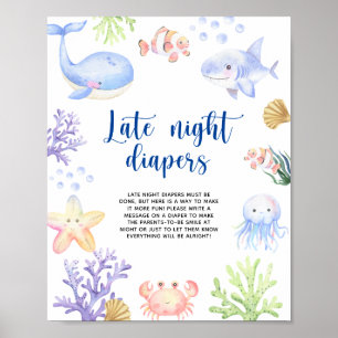 Poster Animaux de l'océan à l'aquarelle - Couches de nuit