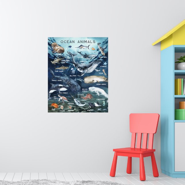 Poster Animaux de l'Océan | Éducation Apprentissage Salle (Pépinière 1)