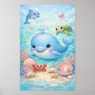 Poster Animaux de l'océan pastel Garçon Baleine bleue Dau