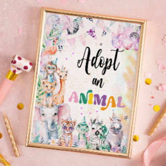 Poster Animaux de Safari Adopter un animal anniversaire